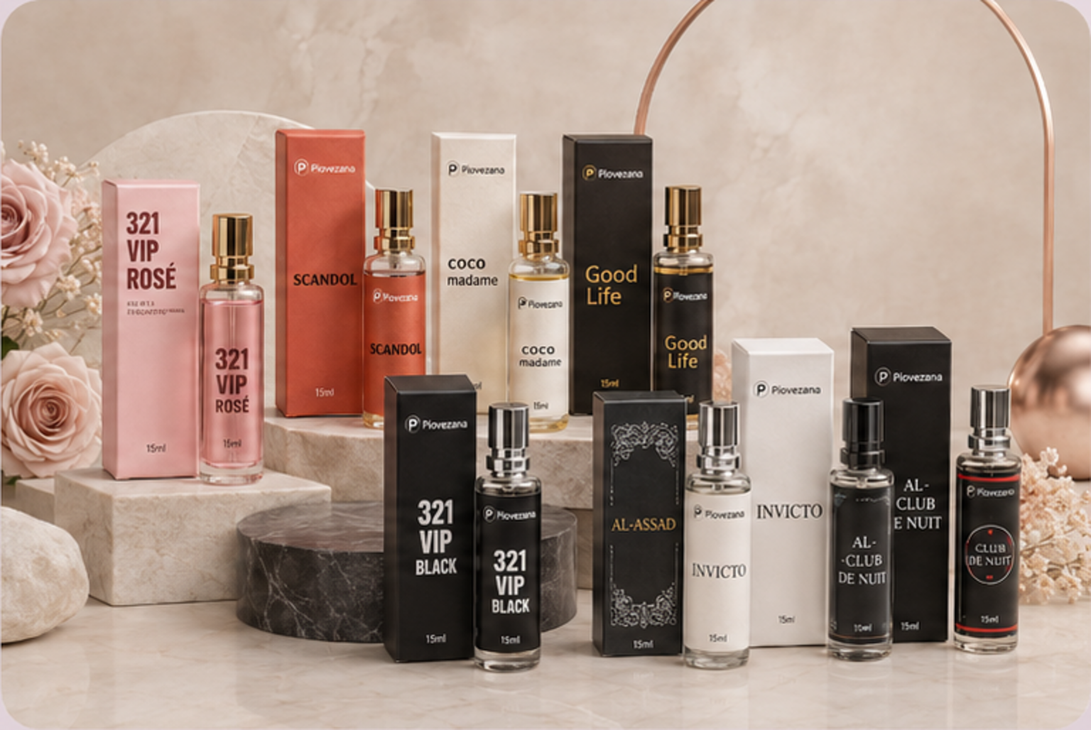Fragrâncias Piovezana em frascos compactos de 15 ml